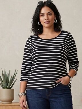 2/25$ Reitmans quarter sleeve  Breton Striped top, 100% cotton, plus Size 1X